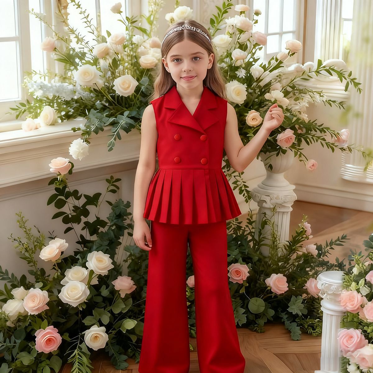 Summer Solid Color Sleeveless Lapel Pants Fashion Children's Suit