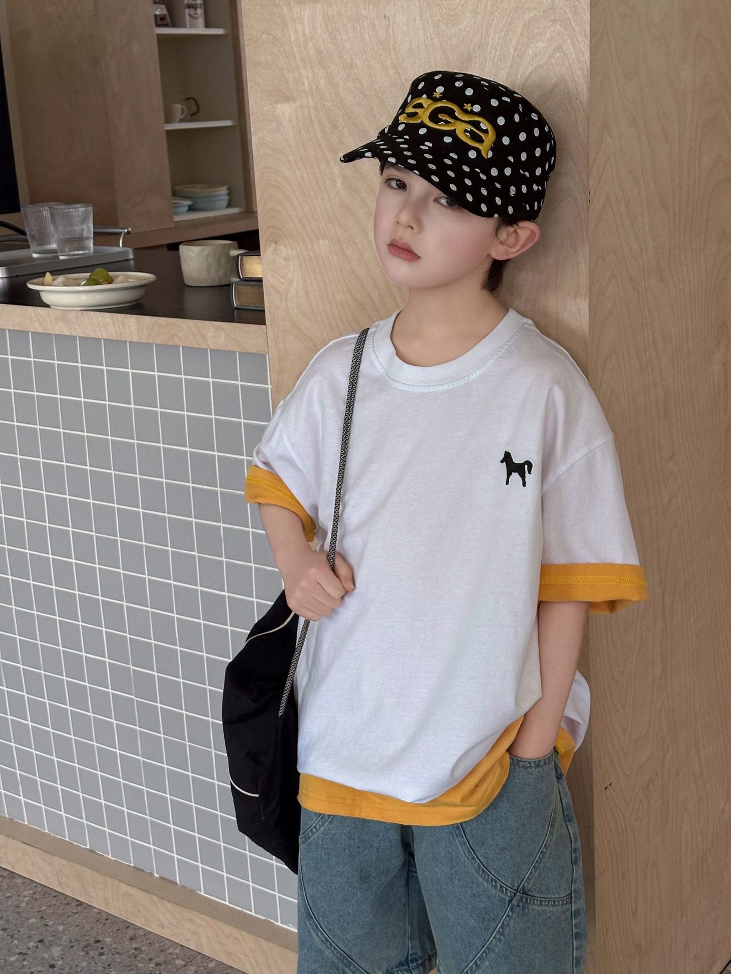 Children's Short-sleeved Summer Shirt Loose Cotton Crew Neck Casual Children's T-shirt