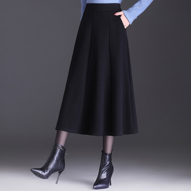 Women's High Waist Mid-length Draping Effect Woolen A- Skirt