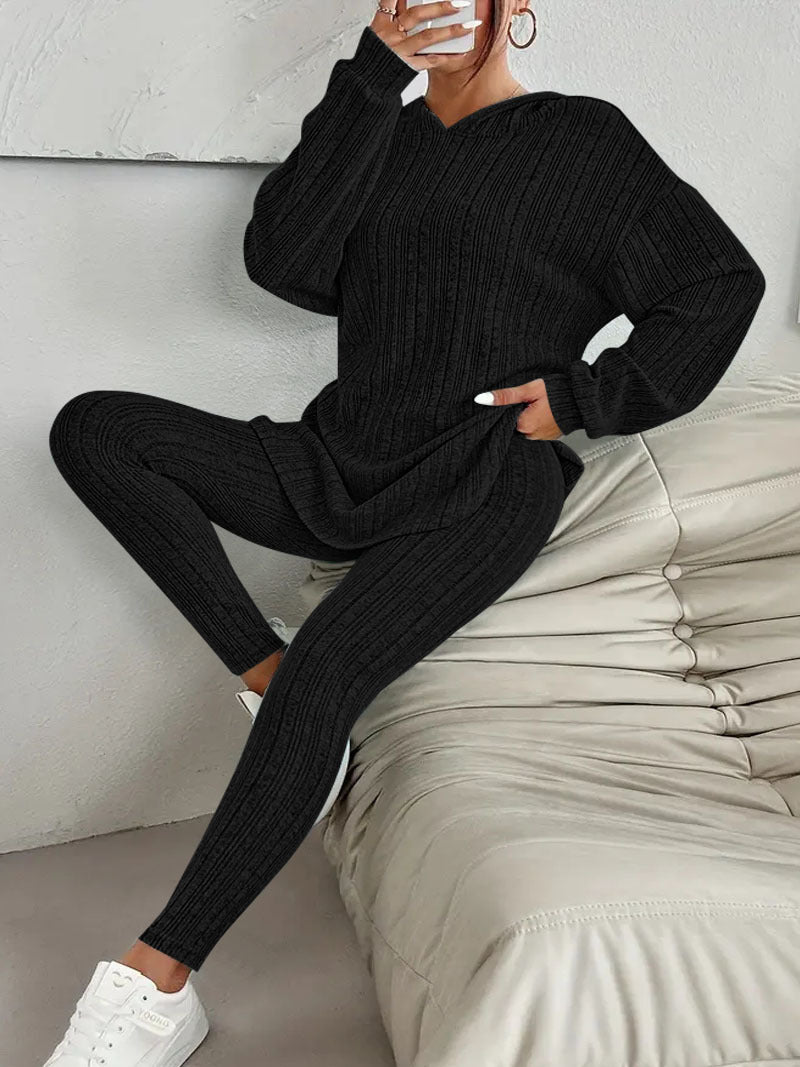Women's Solid Color Long Sleeve Hooded Trousers Suits