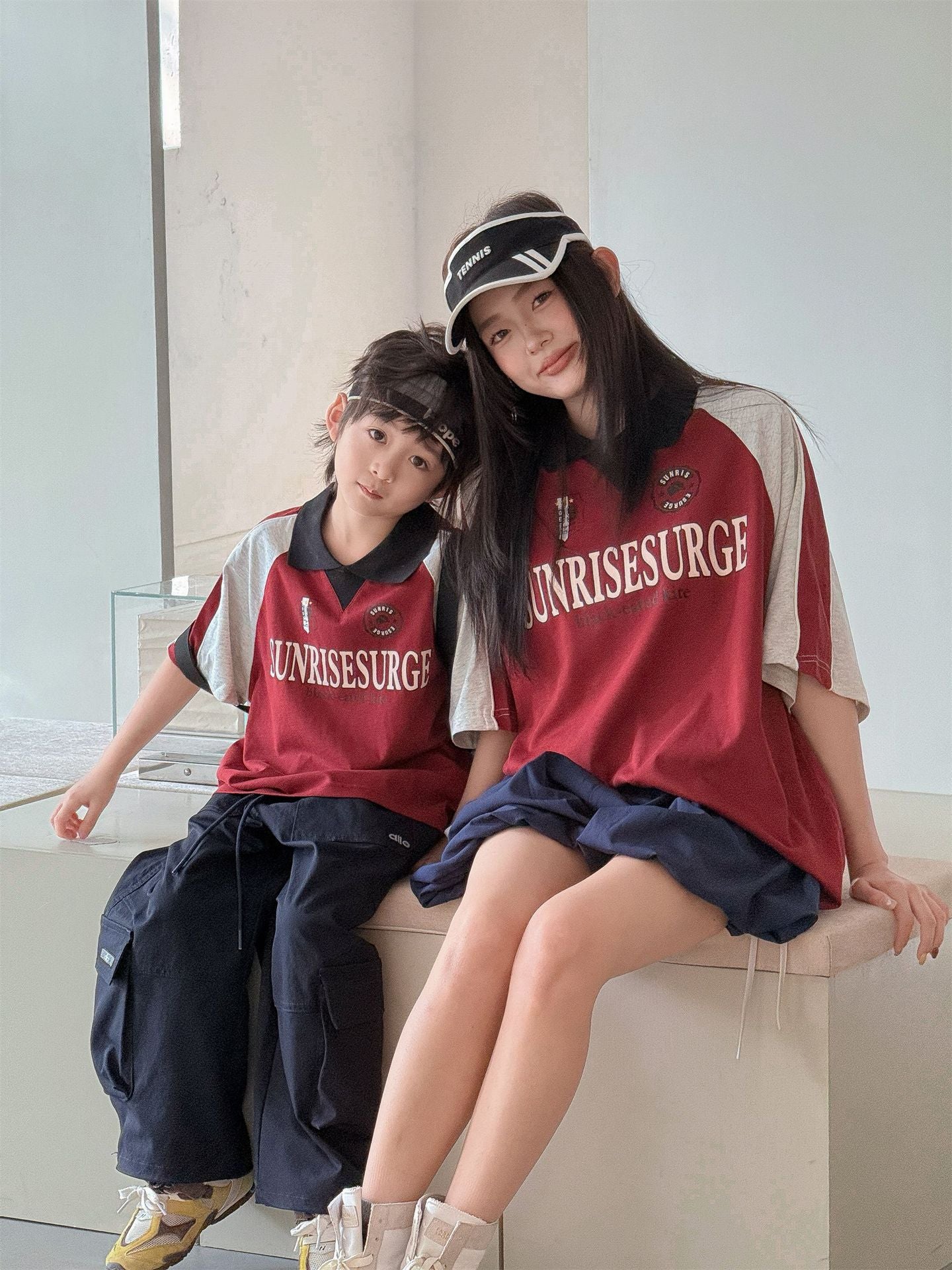 Children's Square Collar Color Matching Letters Family Parent-child Outfit