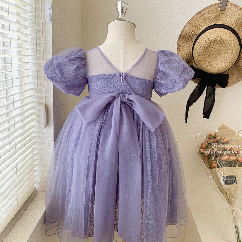 Birthday Party Puff Sleeve Lace Princess Children's Dress