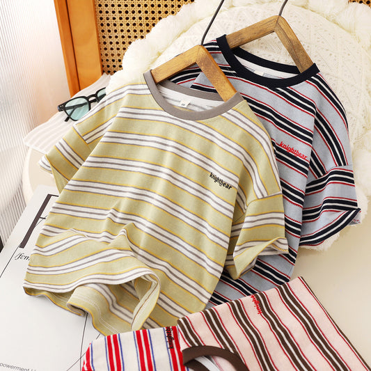 Children's Clothing Striped Short-sleeved Western Style Color Stripes Casual Half Sleeve Children's T-shirt
