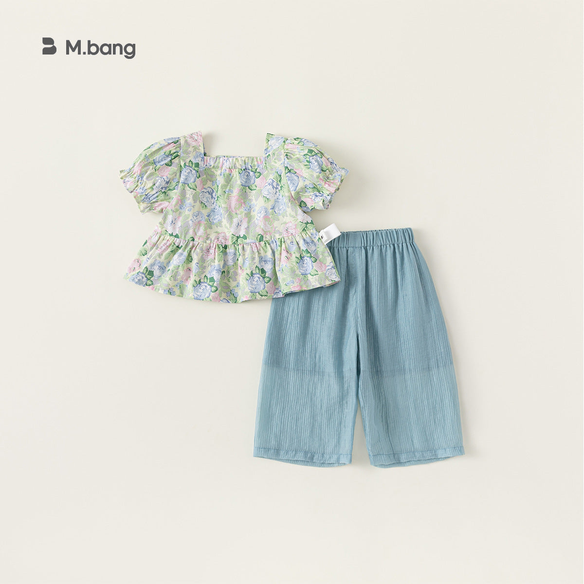 Children's Summer Dress Puff Sleeve Top Pants Clothes Children's Suit