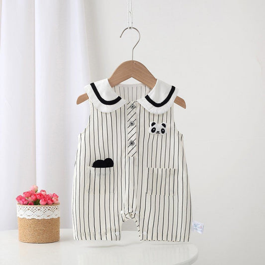 Women's & Men's Summer Thin Woven Sleeveless Striped Wide Shoulder Romper Jumpsuit, Climbing Suit