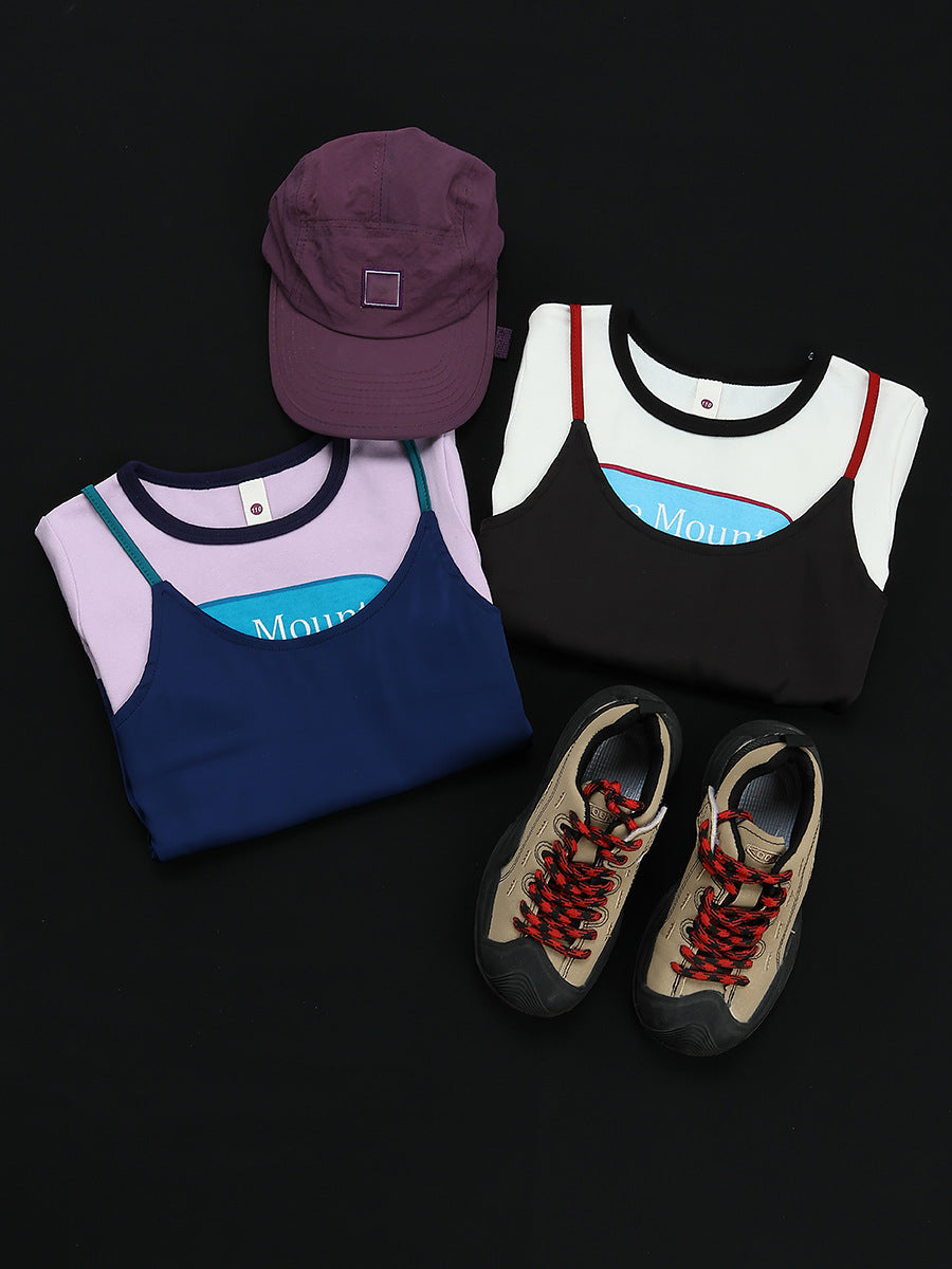 Children's Clothing Contrast Color Shoulder Strap Fake Children's T-shirt