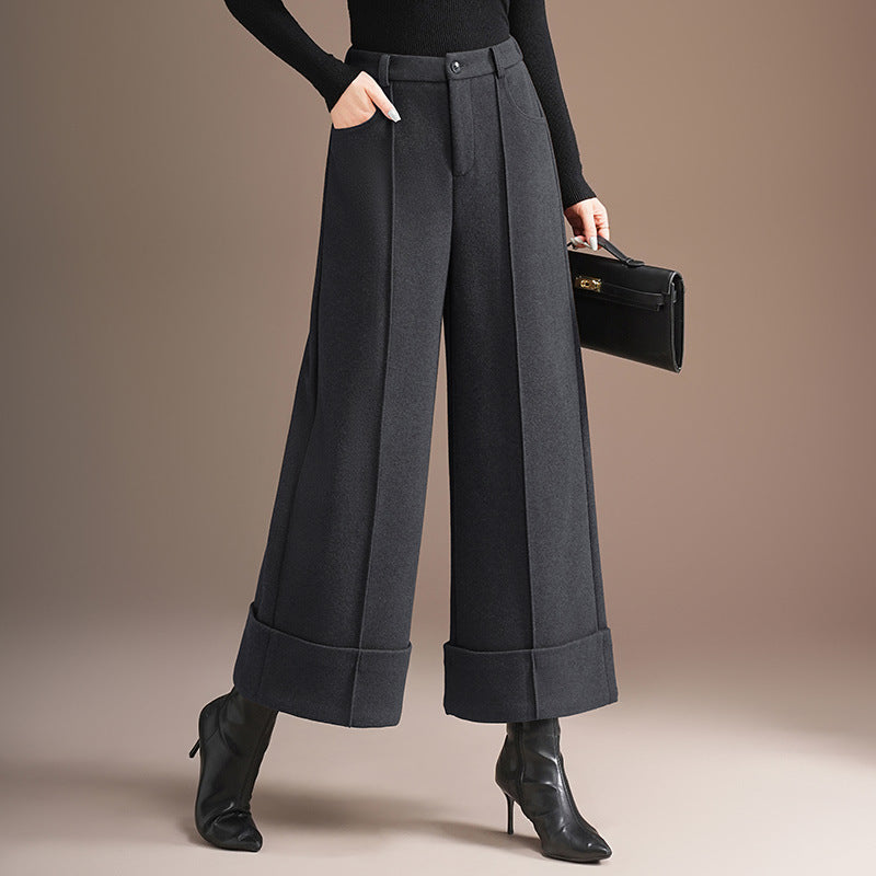 Women's Curling Woolen High Waist Slimming Thickened Straight Suits