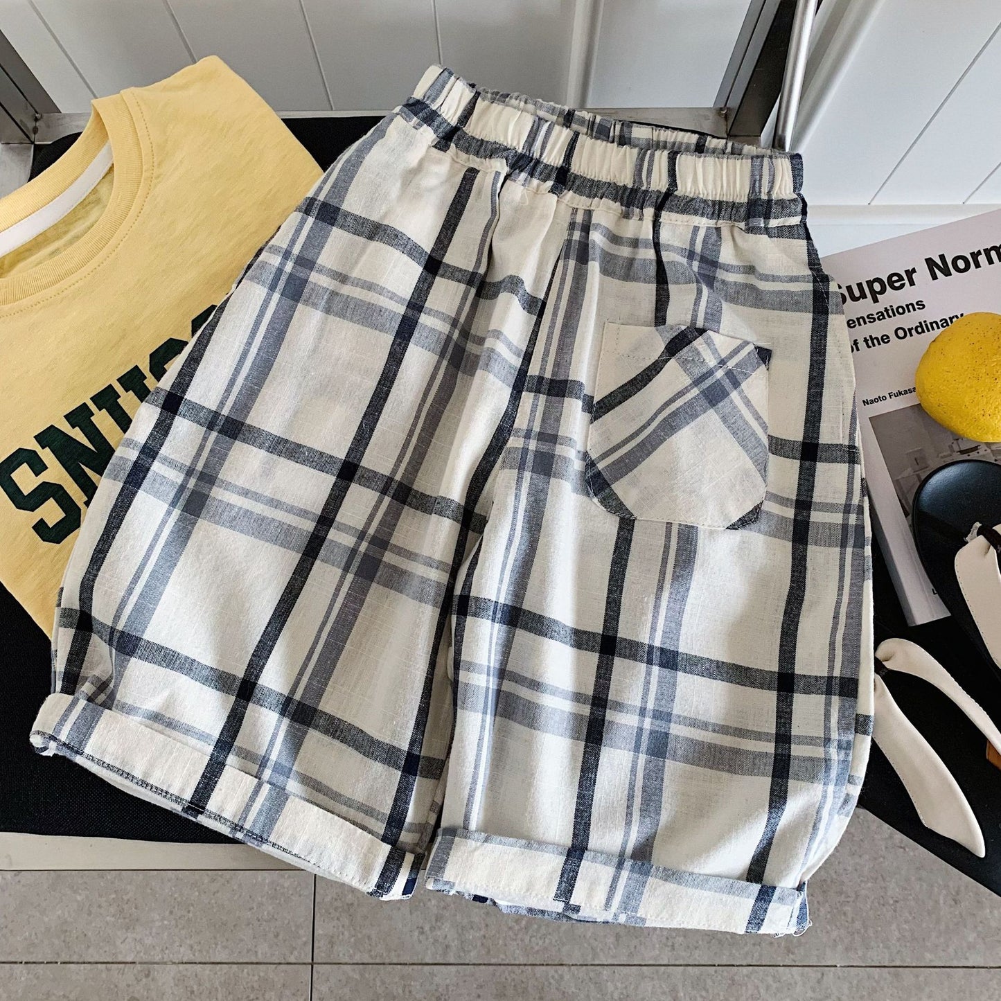 Children's Boy Summer Korean Style Thin Plaid Cropped Children's Pants