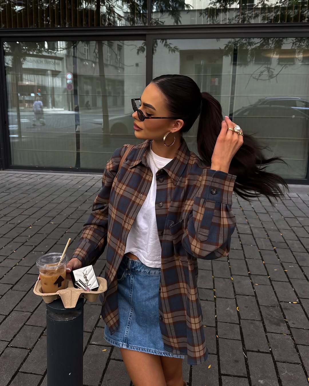 Women's Leisure Button Flannel Plaid Long Sleeve Neckline Coats