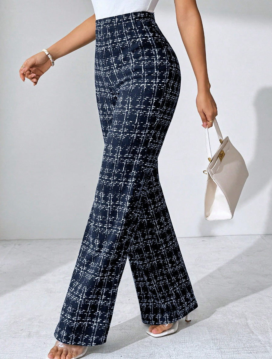 Women's Summer Fashion Plaid Printed Trousers Casual Pants