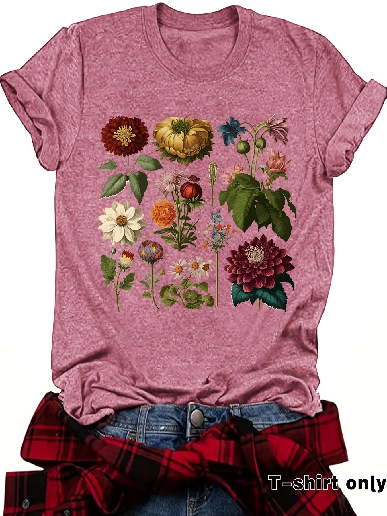 Graceful Floral Print Sleeve Loose Fashion Women's T-shirt