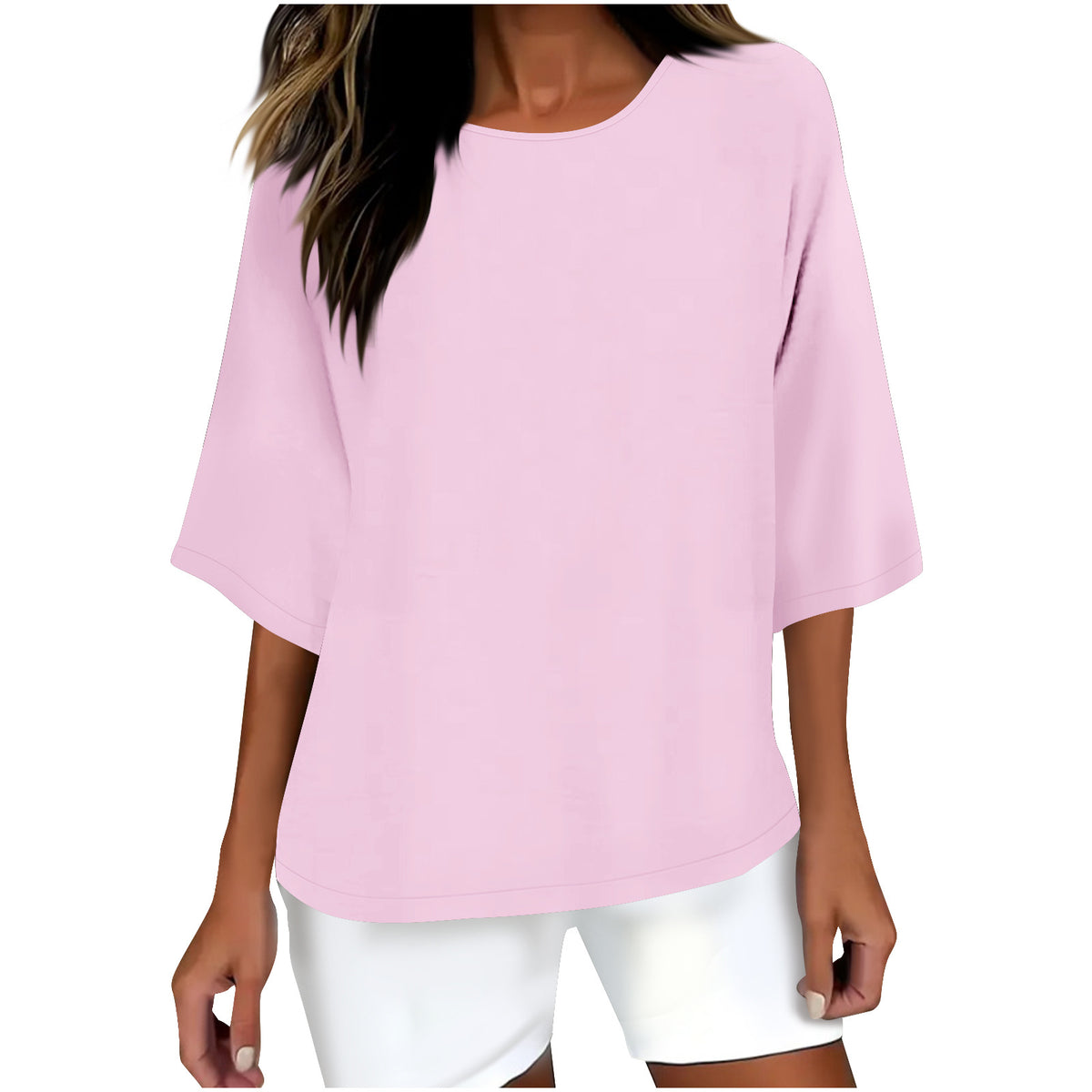Women's Three-quarter Sleeve Round Neck Cotton Linen Blouse