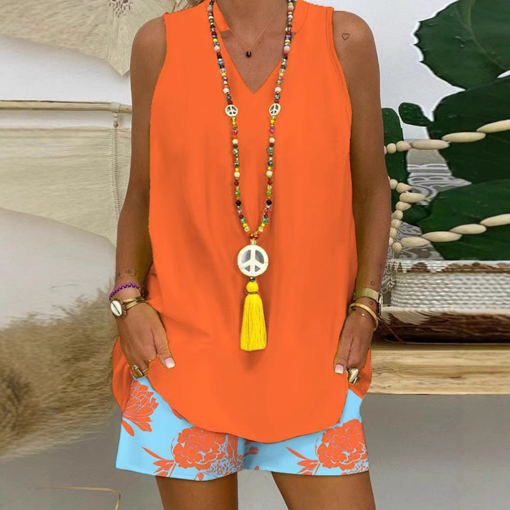Women's Summer Personalized Sleeveless Printed For Fashion Casual Suit