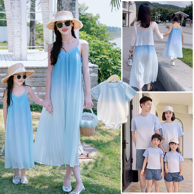 Style Travel Vacation Spaghetti Straps Dress Parent-child Outfit