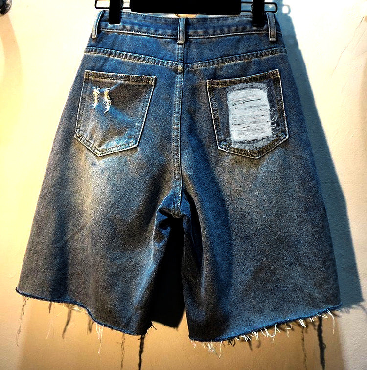 Women's Color Rhinestone Beaded Ripped Denim Diamond Studded Women's Jeans
