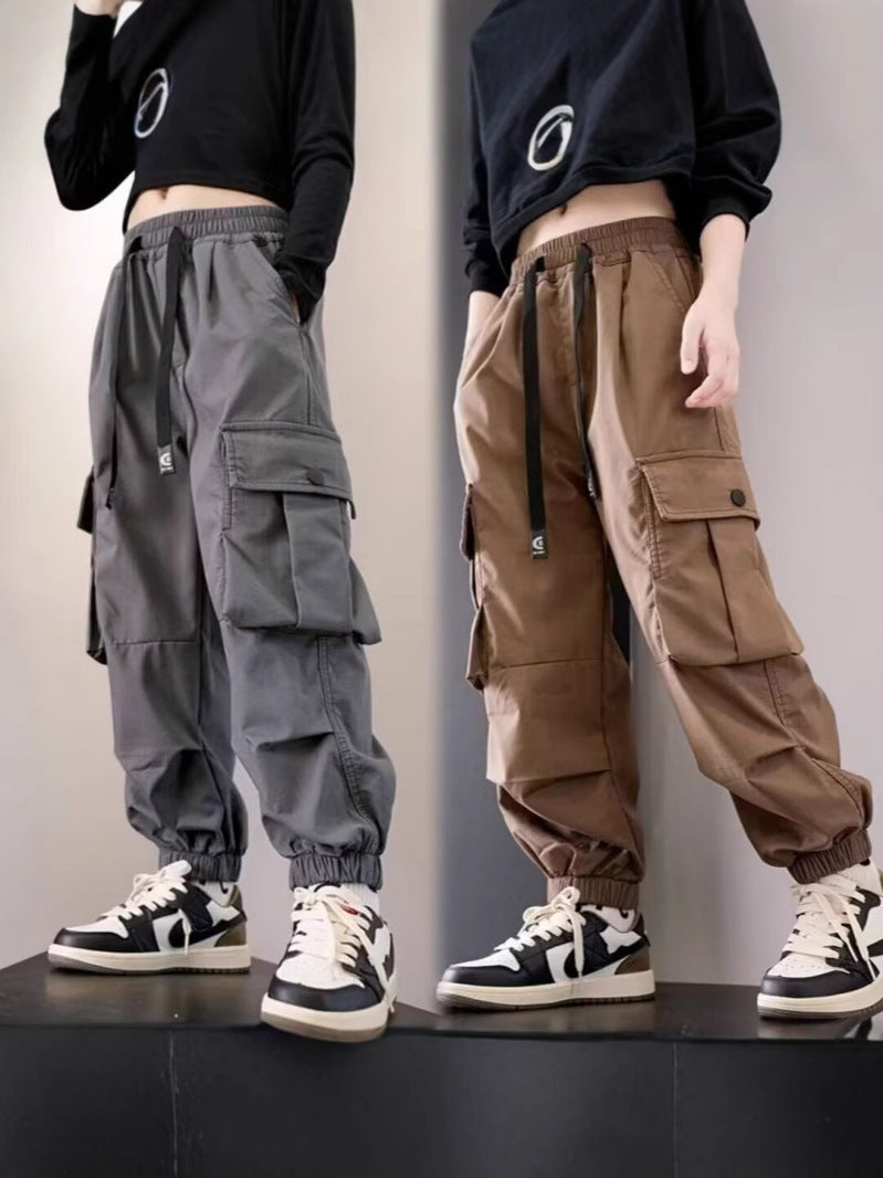 Children's Pocket Overalls Drawstring Loose Trousers Casual Western Children's Pants