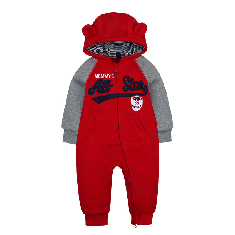 Children's Clothing Zipper Hooded Long-sleeved Jumpsuit Double Jumpsuit, Climbing Suit
