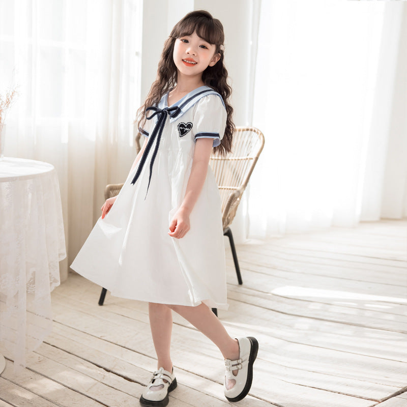 Children's Princess White Lapel Medium Large Dresses Children's Dress