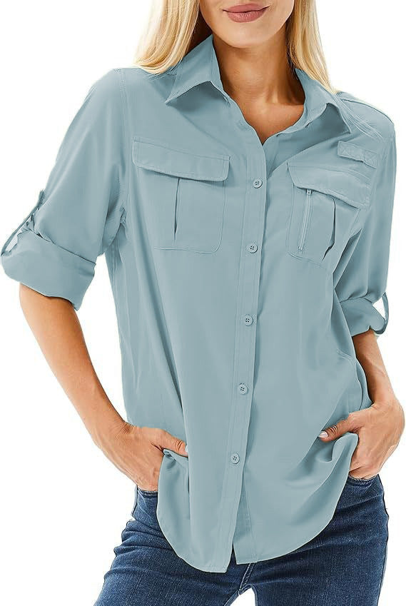 Women's Outdoor Button Long-sleeved Shirt Loose Wear Blouse