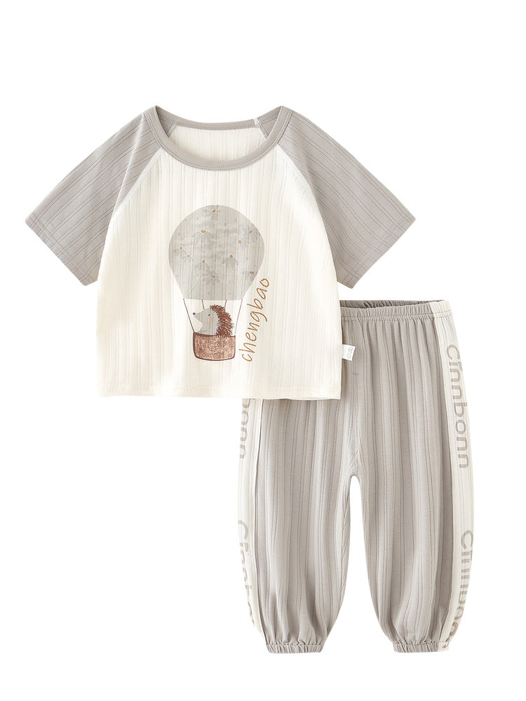 Children's Short-sleeved Summer Thin Bamboo Fiber Small Boys Trousers Children's Suit