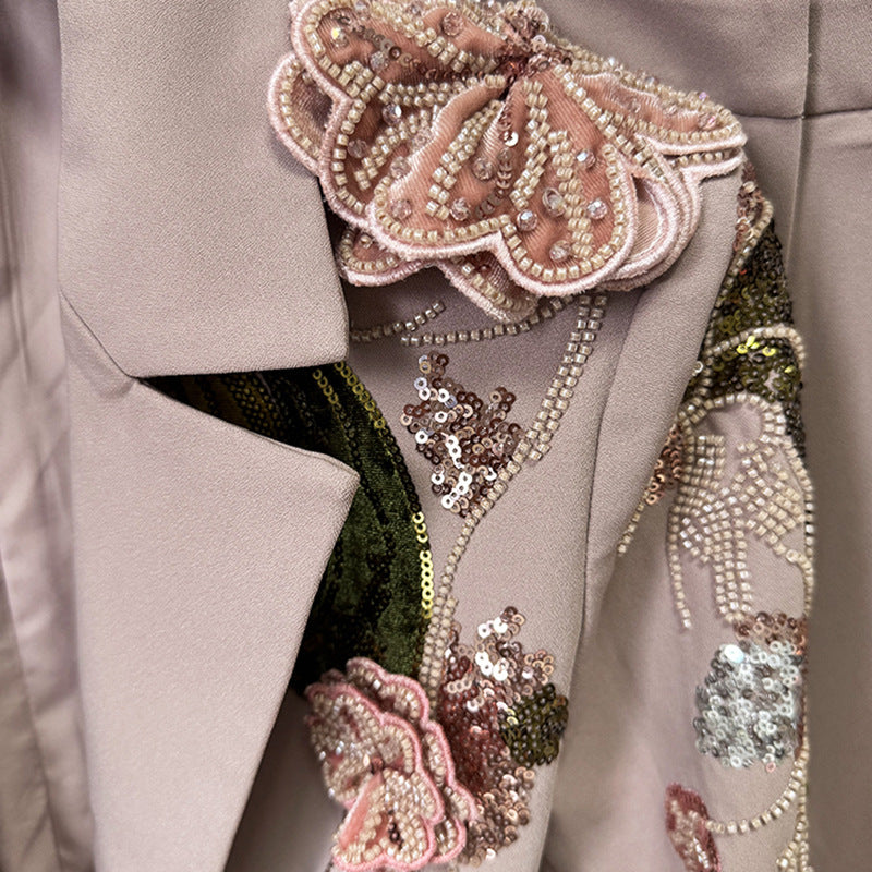 Versatile Bead Three-dimensional Flower Two-piece Set Fashion Casual Suit