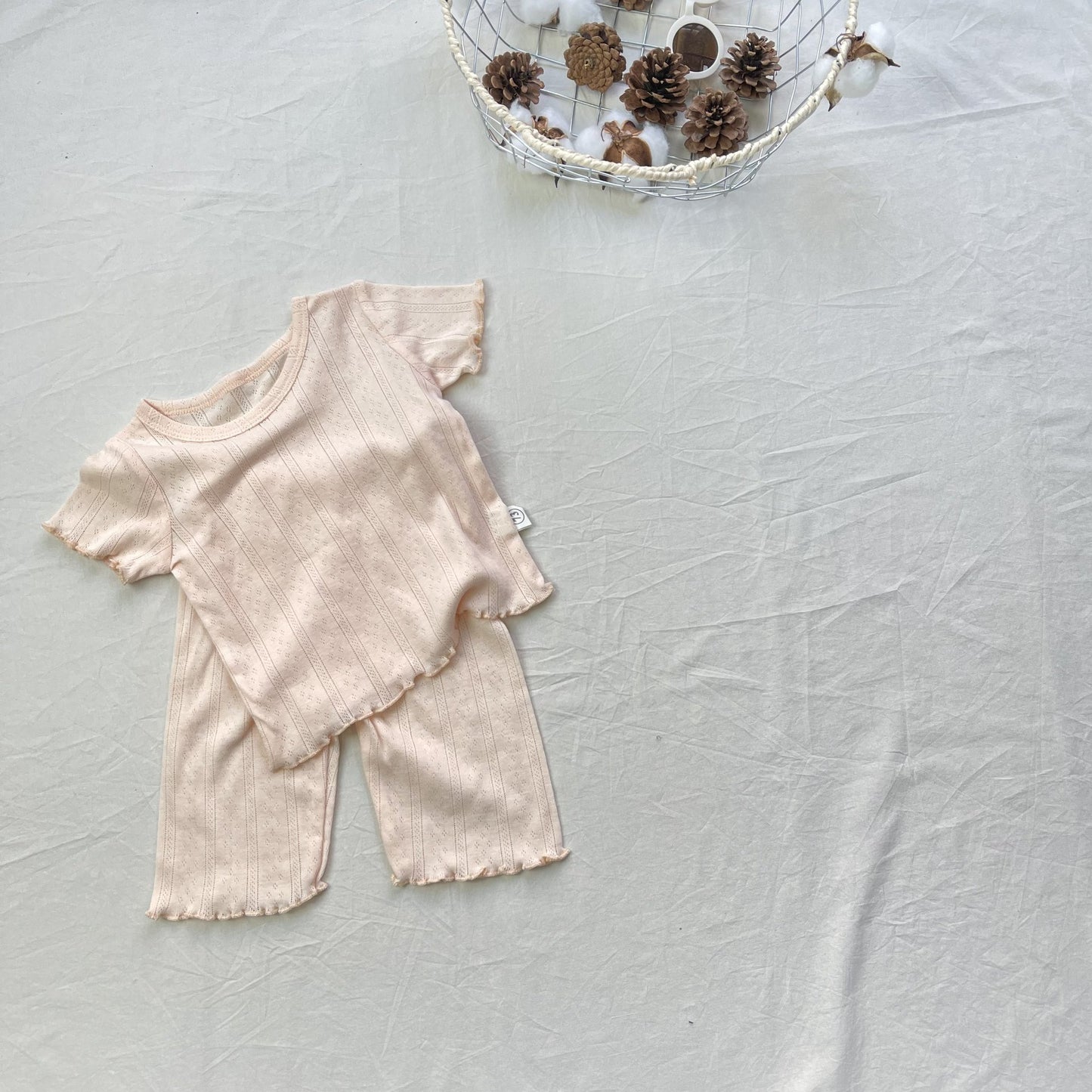 Boys Monochrome Hollow Breathable Stringy Seedge Short Sleeve Children's Suit