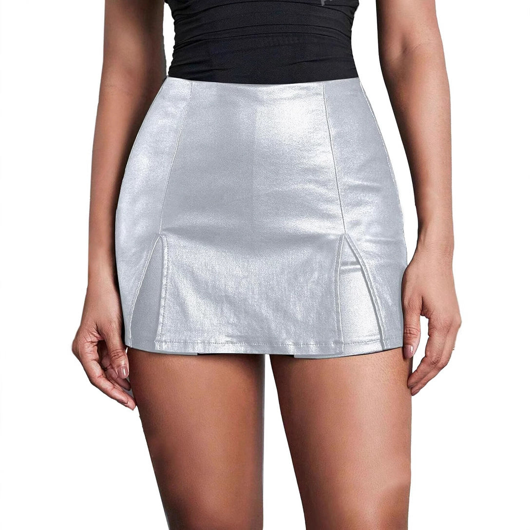 Women's Waist Leather Bag Hip Pleated Slim Fit Skirt