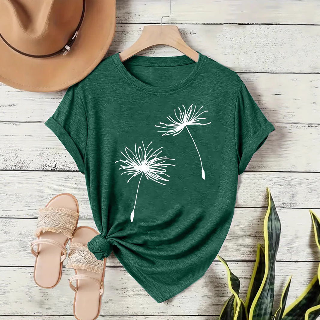 Women's Dandelion Casual Temperament Wild Round Neck Sleeve Shorts