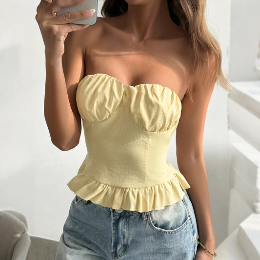 New Innovative Women's Hot Tube Ruffled Small Vest/suspenders/tube Top