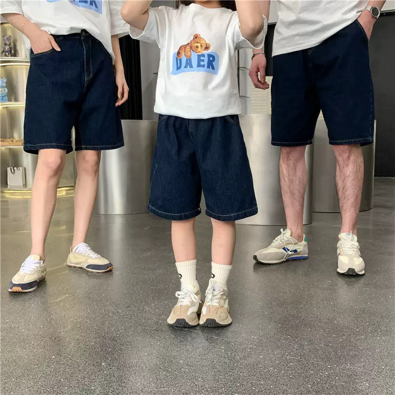 Dark Blue Retro Denim Shorts Clothes For The Whole Family Parent-child Outfit