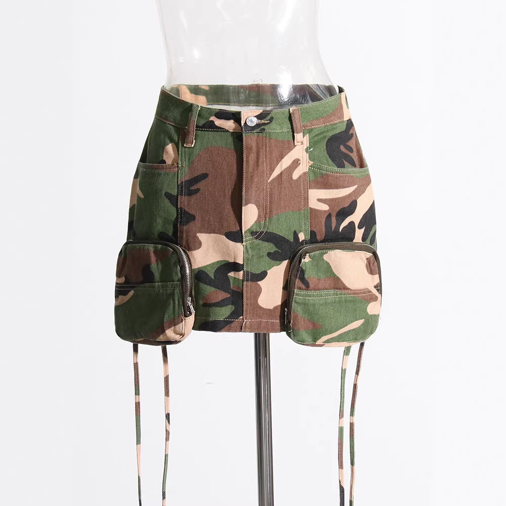 Women's Summer Personality Fashion Trendy Camouflage Line Slim Slimming High Waist Skirt