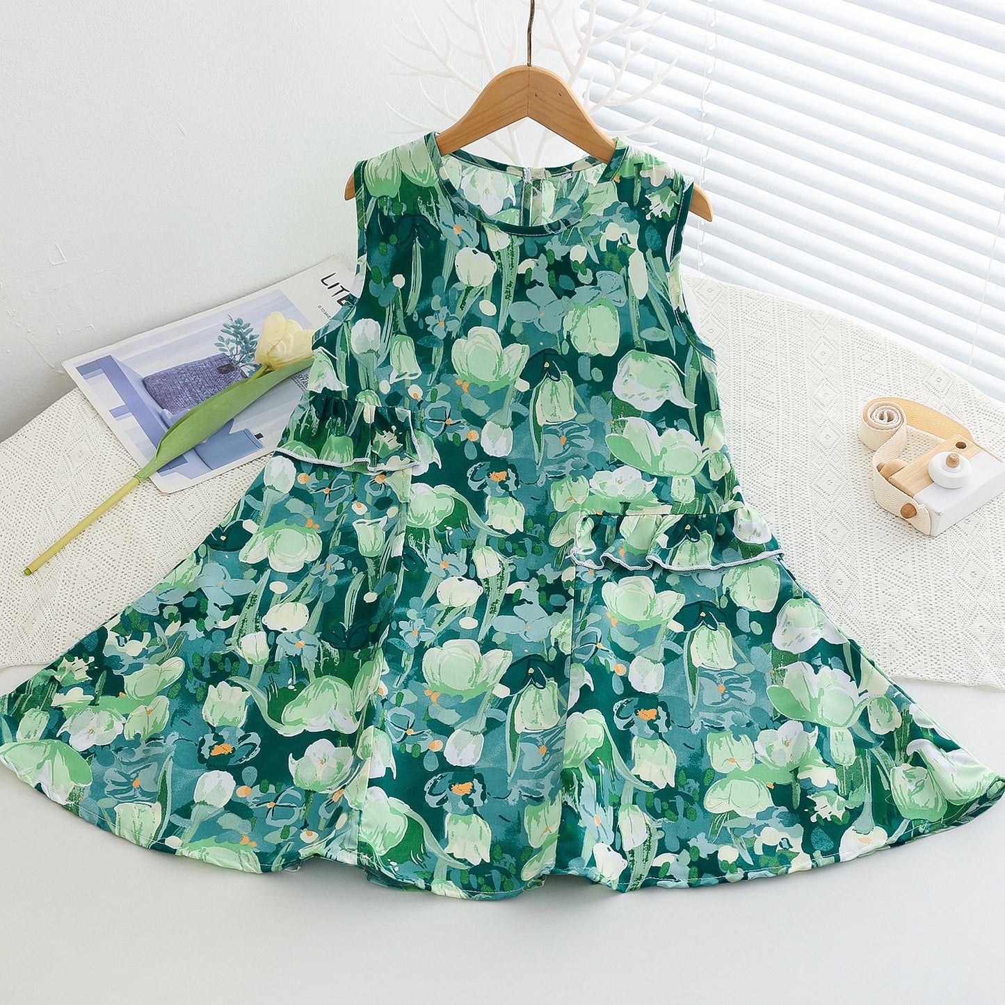 Children's Floral Cotton Thick Summer Medium Large Artificial Children's Dress