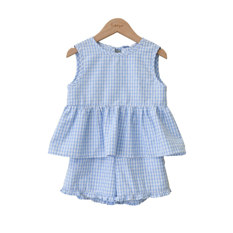 Children's Summer Korean Plaid Sleeveless Two-piece Casual Fashion Short Children's Suit