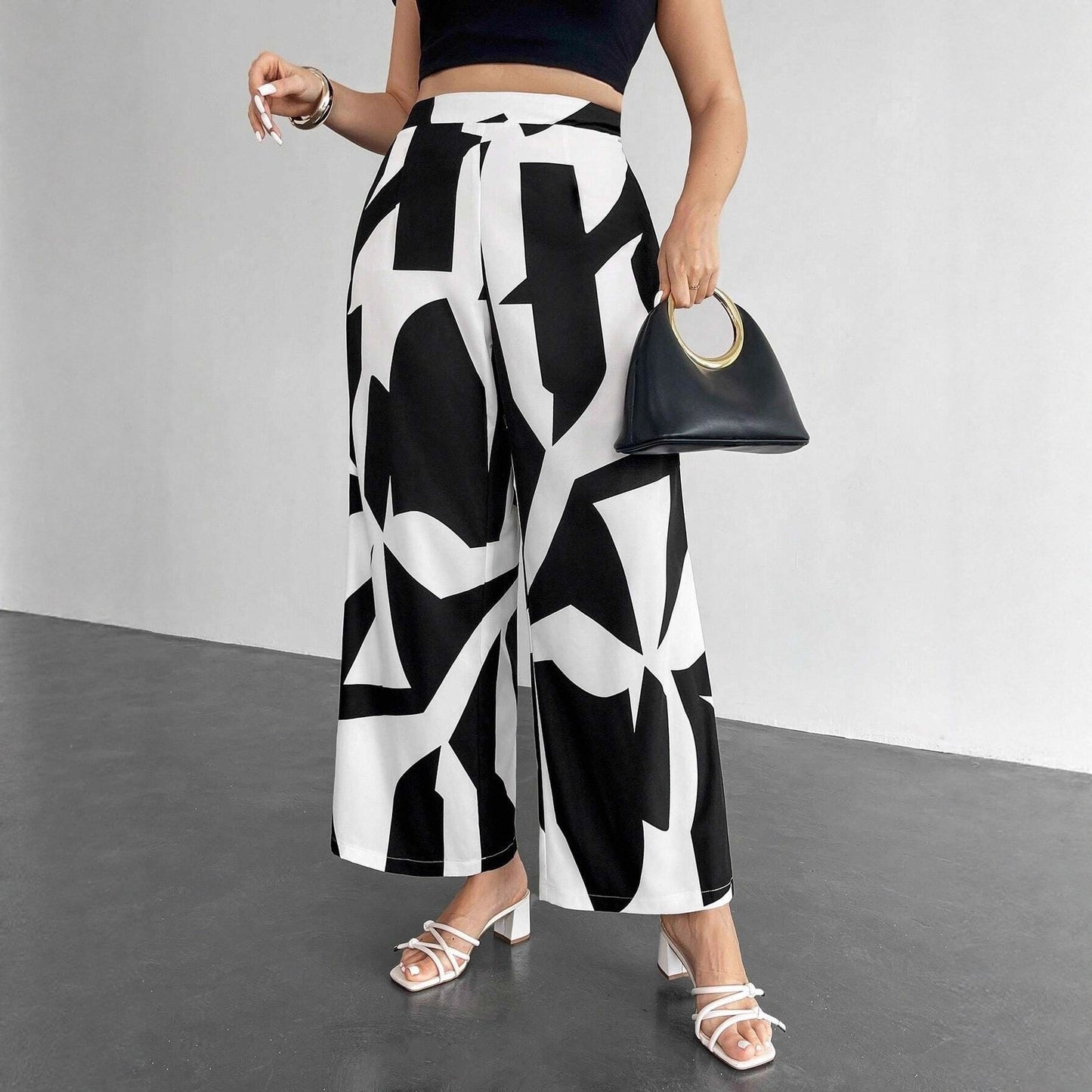 Women's Leg Geometric Print High Waist Trousers Pants