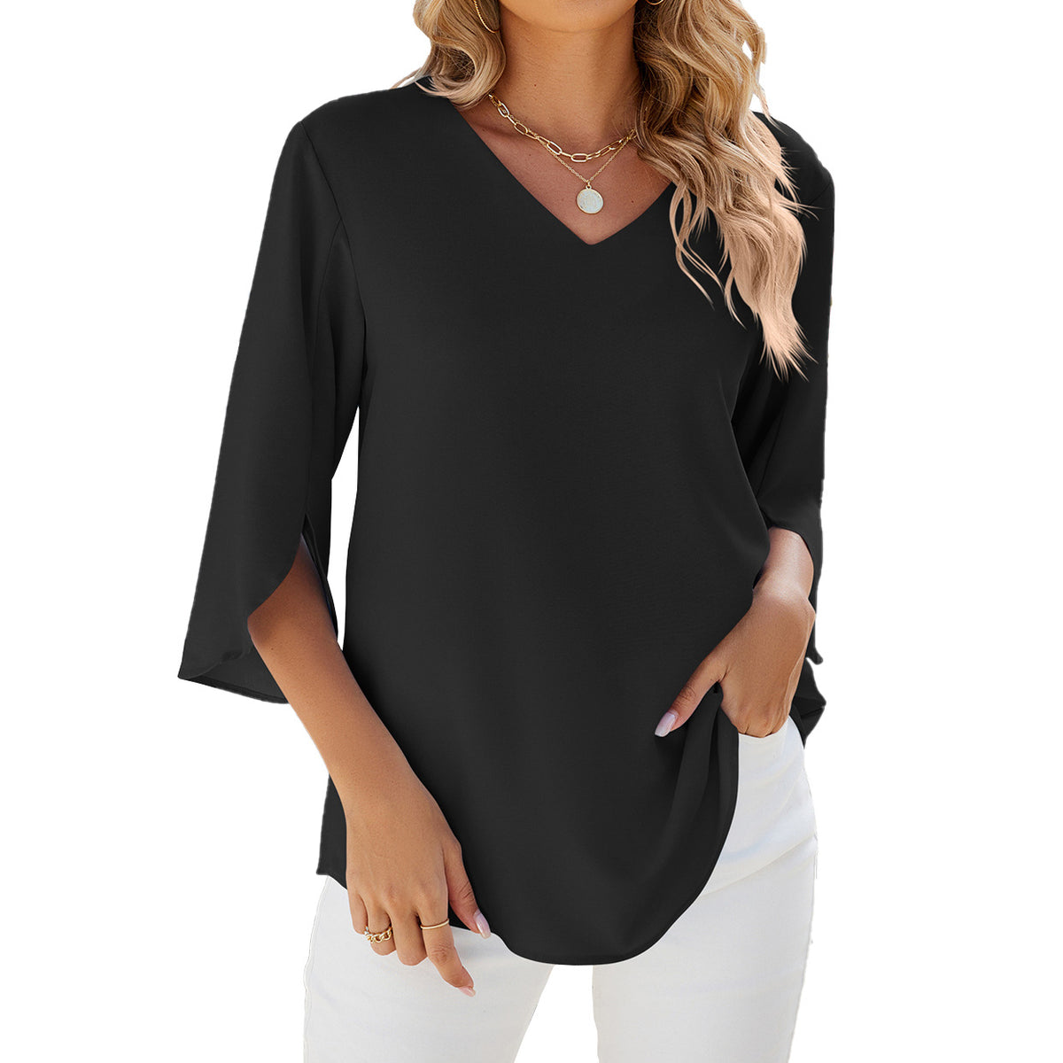 Women's Solid Color Half Sleeves Loose Blouses