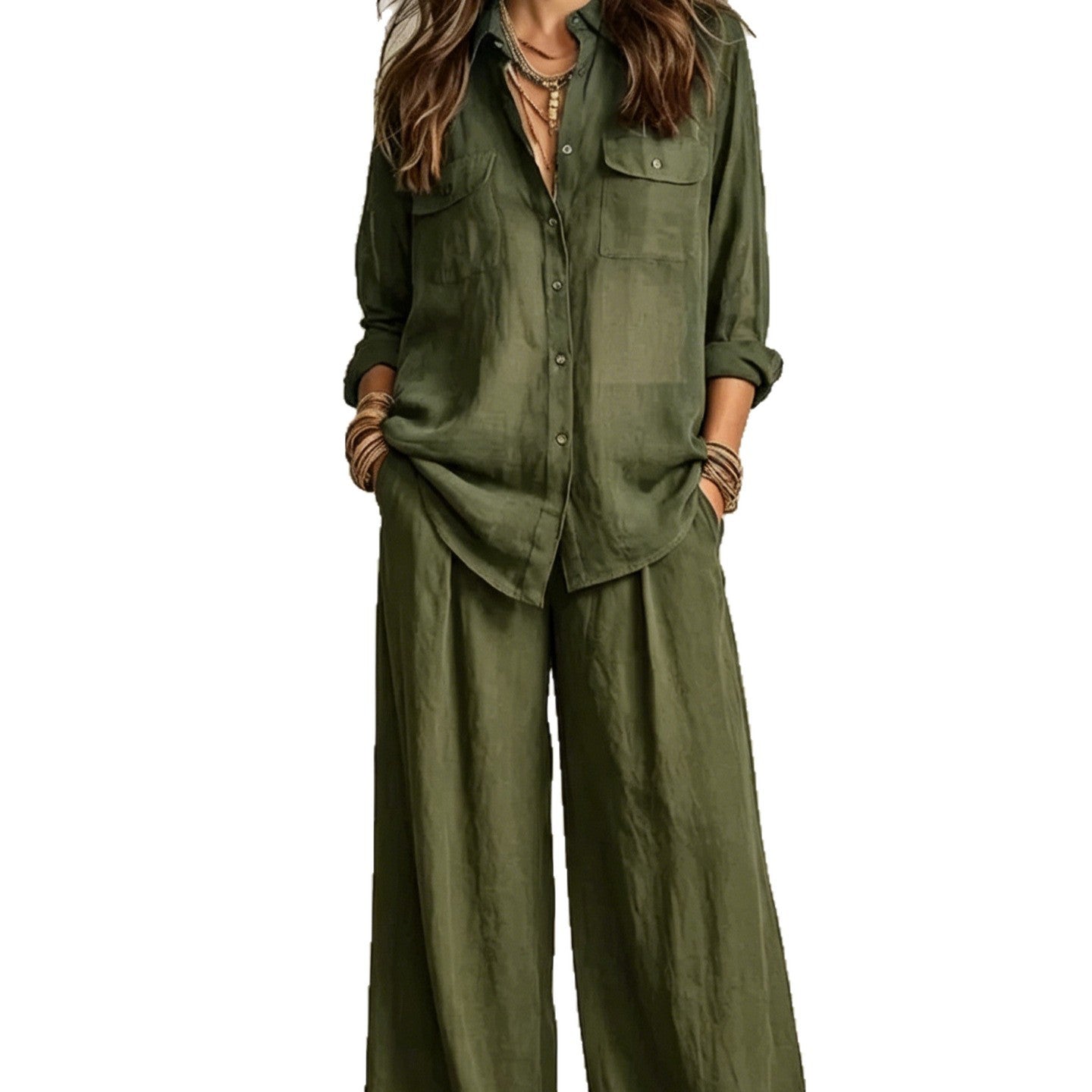 Women's Linen Breathable Lightweight Long-sleeved Shirt Vacation Pants