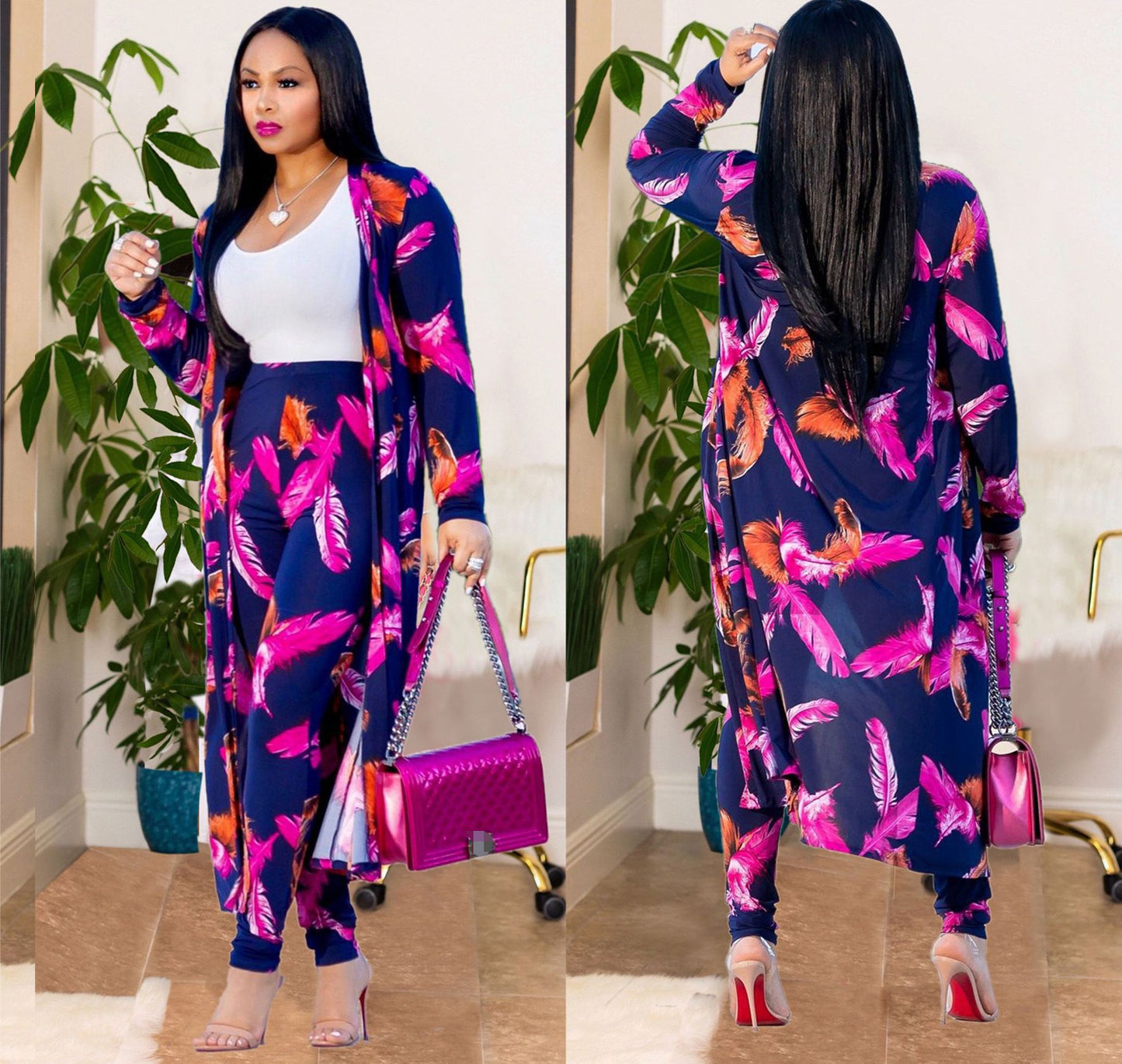 Sexy Print Long Sleeve Two-piece Set Nightclub Uniform