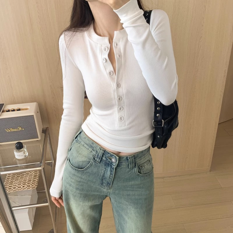 Women's Threaded Long Sleeve Spring Pure Desire Slim Bottoming Shirt Women's T-shirt