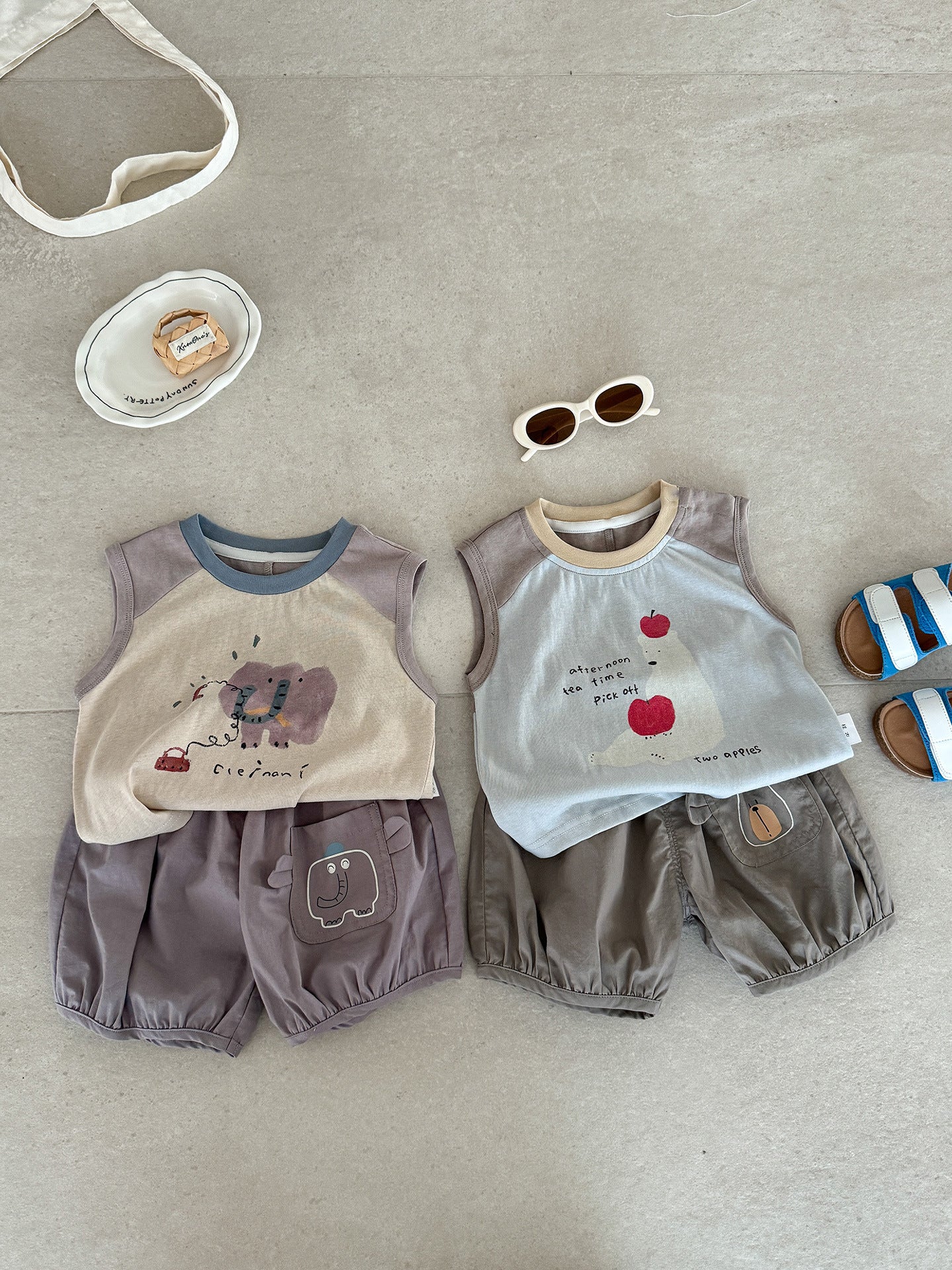 Summer Cartoon Sleeveless T-shirt Shorts Two-piece Set Clothes Children's Suit