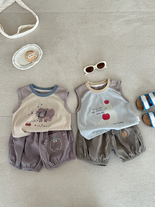 Summer Cartoon Sleeveless T-shirt Shorts Two-piece Set Clothes Children's Suit