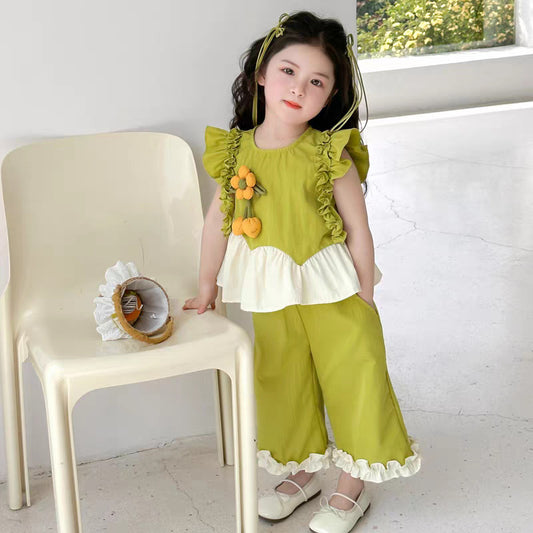 Western Style Fashion Mori Korean Top Trousers Two-piece Children's Suit