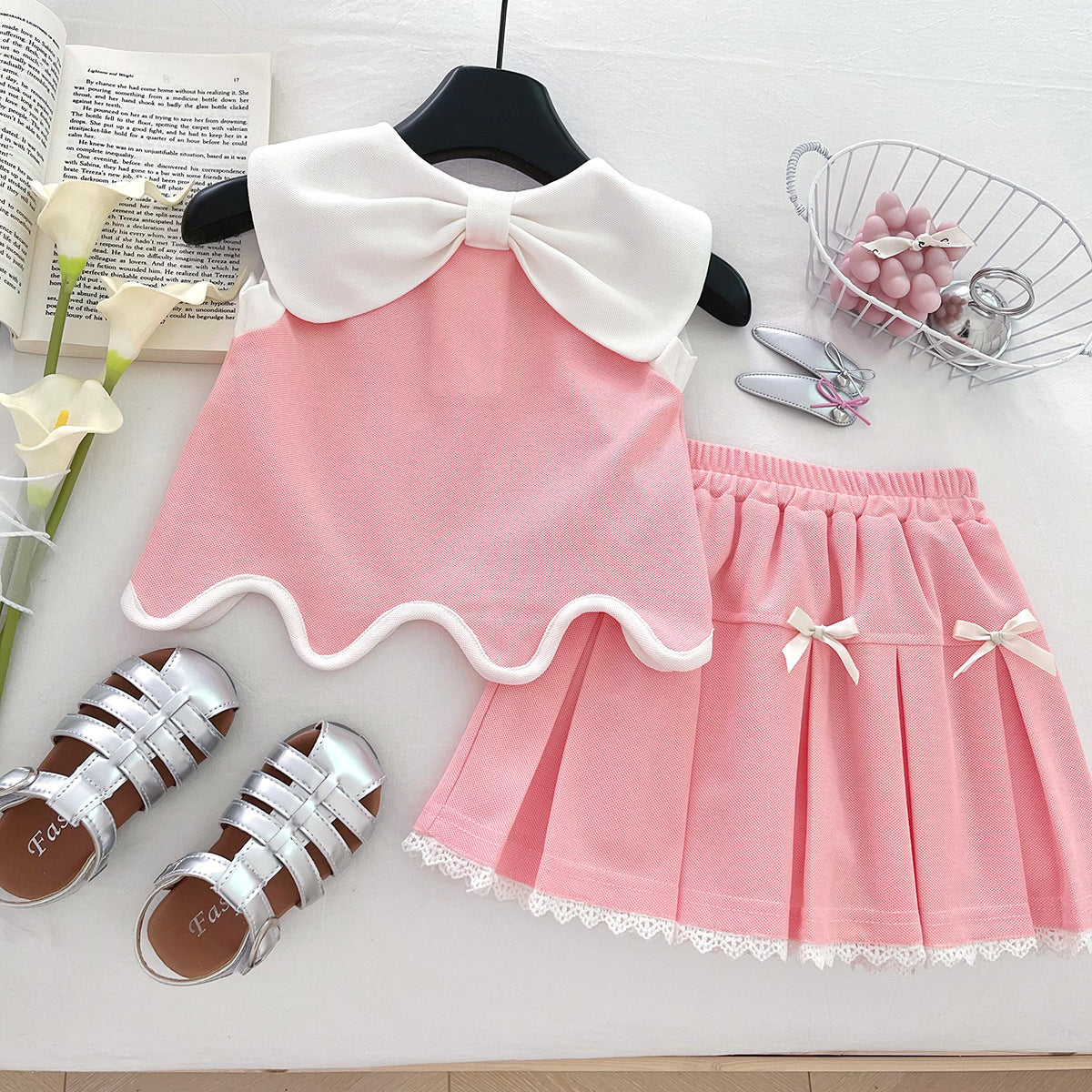 Children's Summer College Sleeveless Vest Pleated Skirt Fashionable Stylish Children's Suit