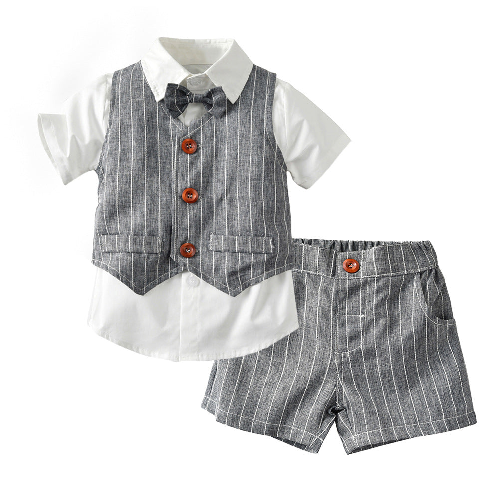 Men's & Children's Summer Striped Vest Short-sleeved Shirt Casual Shorts Three-piece Korean Children's Suit