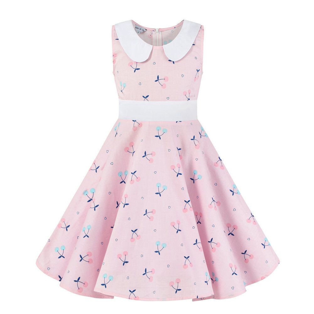 Retro Polka Dot Doll Collar Cinched Sleeveless Daily Children's Dress