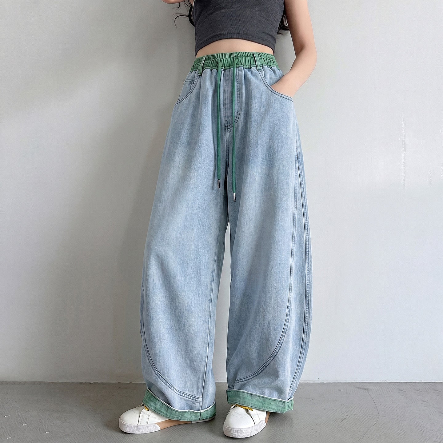 Children's Summer Thin Jeans Middle Big Waist Contrast Color Matchet Children's Pants