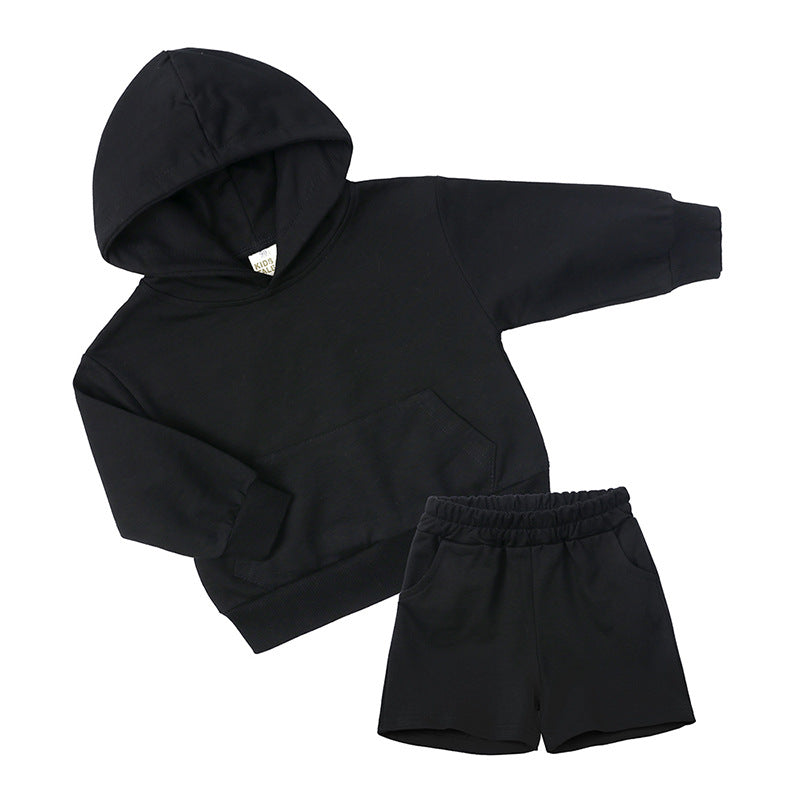 Children's Long-sleeved Sweater Shorts Two-piece Set Solid Color Boys Thickening Exercise Children's Suit