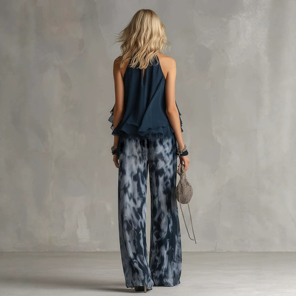 Classy Elegant Urban Camisole Printed Chiffon Pants
