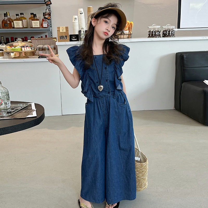 Sleeve Summer Clothes Middle Big Thin Type Jeans Two-piece Children's Suit