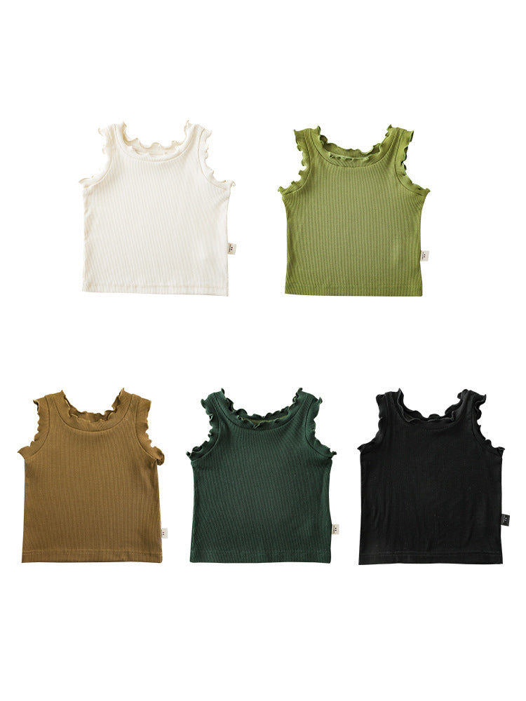 Summer Cute Tree Lacework Sleeveless Top Simple Children's T-shirt
