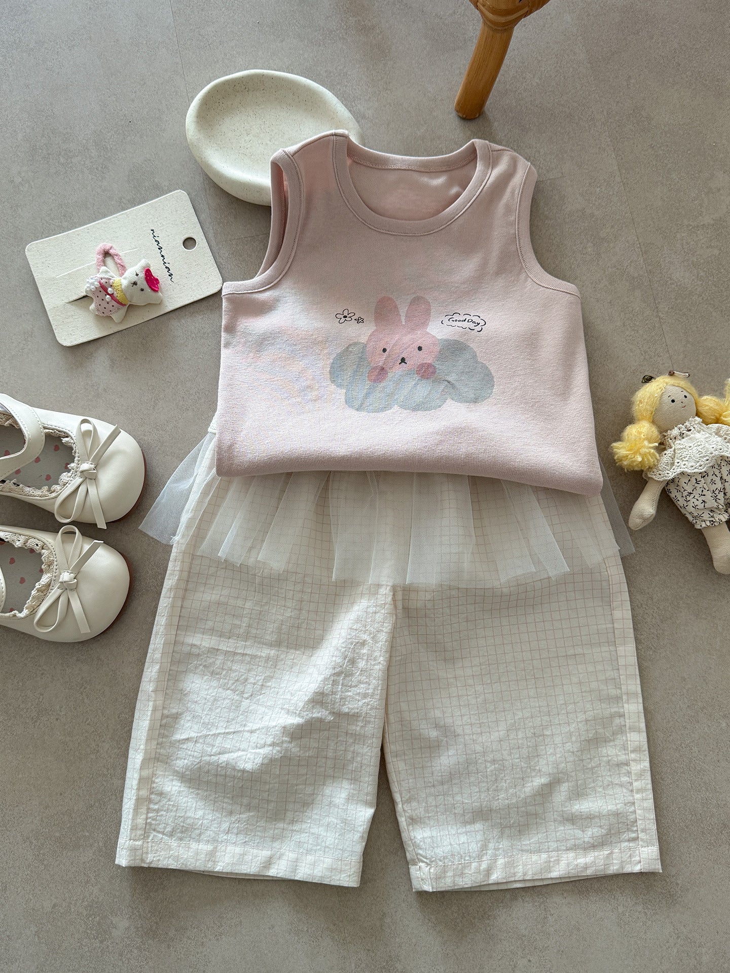 Summer Cartoon Printed Vest Fart Curtain Pants Thin Clothes For Children's Suit